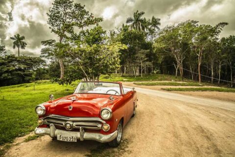 retro car in a rural area