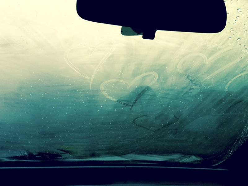 Forming on the windshield of the car