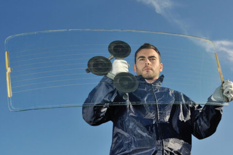 man fixing windsheild