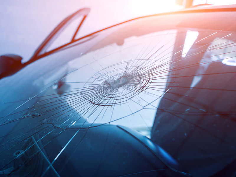 The broken windshield in Las Vegas, NV